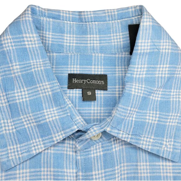 2 Henry Cottons Men's Linen Plaid Dress Shirts Sz Small Tall Blue Orange Easter - Picture 9 of 16